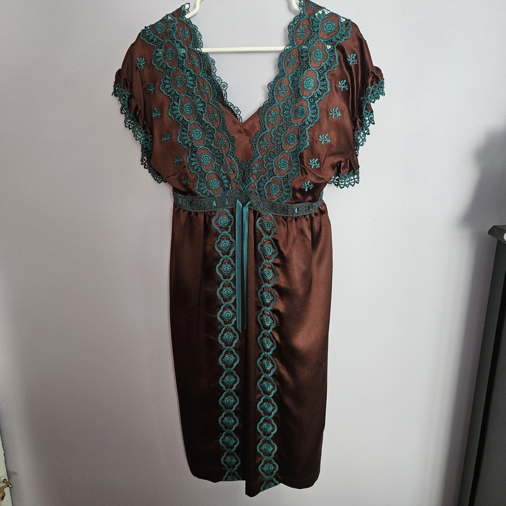 Betsey Johnson Brown and Teal Midi Dress